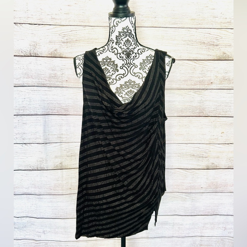 Lane Bryant Women’s Black Gold Striped Cowl Neck Asymmetric Sleeveless Top